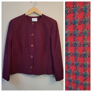 VTG Pendleton 100% Wool Blazer Jacket Size 16W Maroon Gray Collarless Button Up